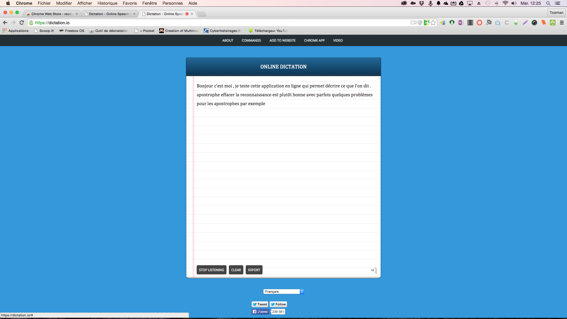 Dictation.io: un excellent service en ligne (avec chrome) de reconnaissance vocale pour dicter vos textes