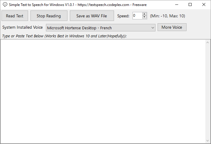 Simple text to speech: outil de synthèse vocale simplissime pour Windows