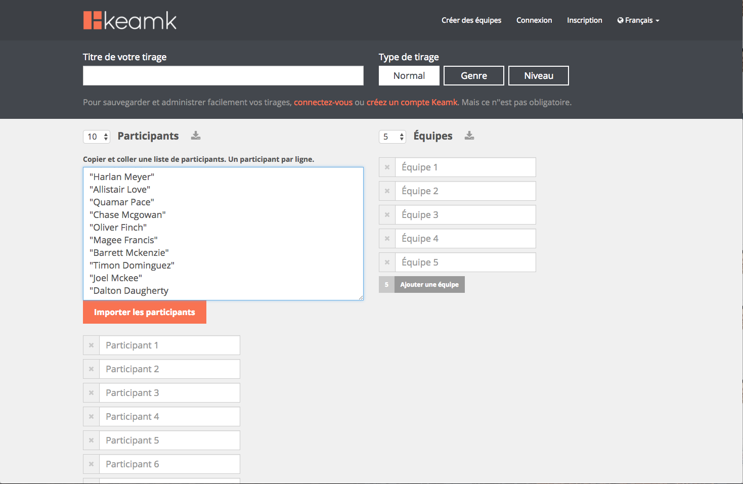 Keamk: créer groupes ou équipes automatiquement