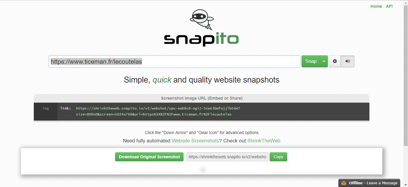 Snapito: capturez en une image vos sites préférés